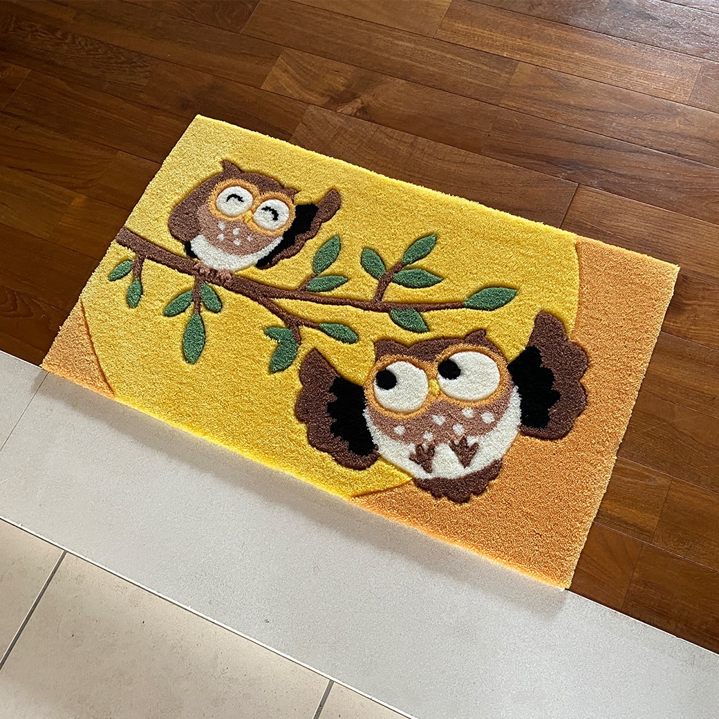 ふくろうフックマット 55×85cm 玄関マット 室内 屋内 風水 縁起物 梟 フクロウ 大判 おしゃれ 玄関 滑り止め 厚手