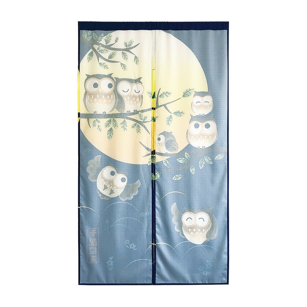 「風水」ふくろうのれん 暖簾 フクロウ 縁起物 室内 インテリア 間仕切り 目隠し おしゃれ かわいい 梟 ロング丈 ゴールド