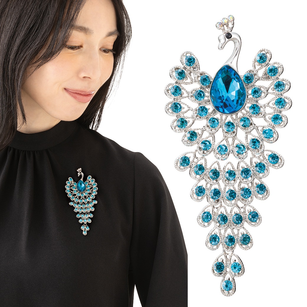 青い孔雀の幸せブローチ ブローチ くじゃく レディース 大ぶり アクセサリー ギフト 母の日