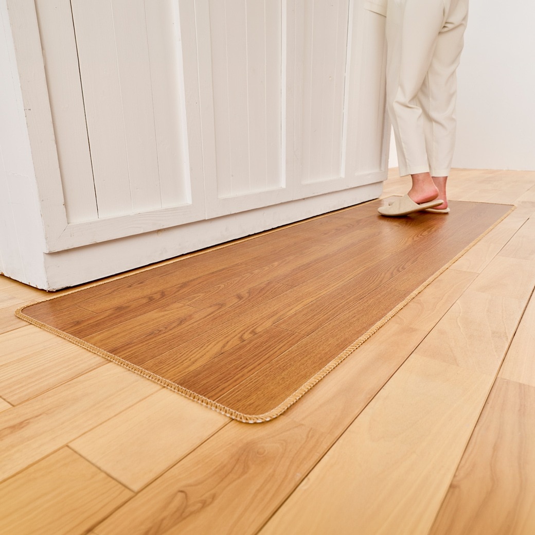 抗菌防臭加工木目調塩ビキッチンマット 60×200cm 木目調 塩ビ 床  キッチンマット