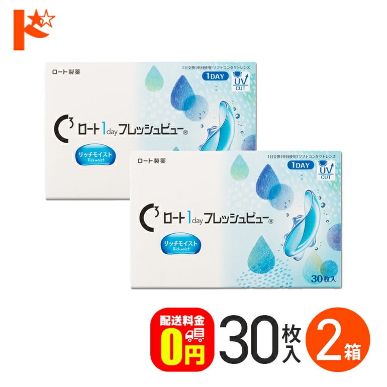 ロート 1day フレッシュビュー リッチモイスト 30枚入 2箱セット  1日使い捨てコンタクトレンズ 高含水 クリアコンタクトレンズ UVプロテクト機能 紫外線 うるおい ROHTO ロート製薬【送料無料】