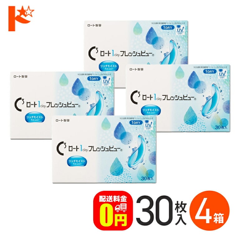 ロート 1day フレッシュビュー リッチモイスト 30枚入 4箱セット 1日使い捨てコンタクトレンズ 高含水 クリアコンタクトレンズ UVプロテクト機能 紫外線 うるおい ROHTO ロート製薬 【送料無料】