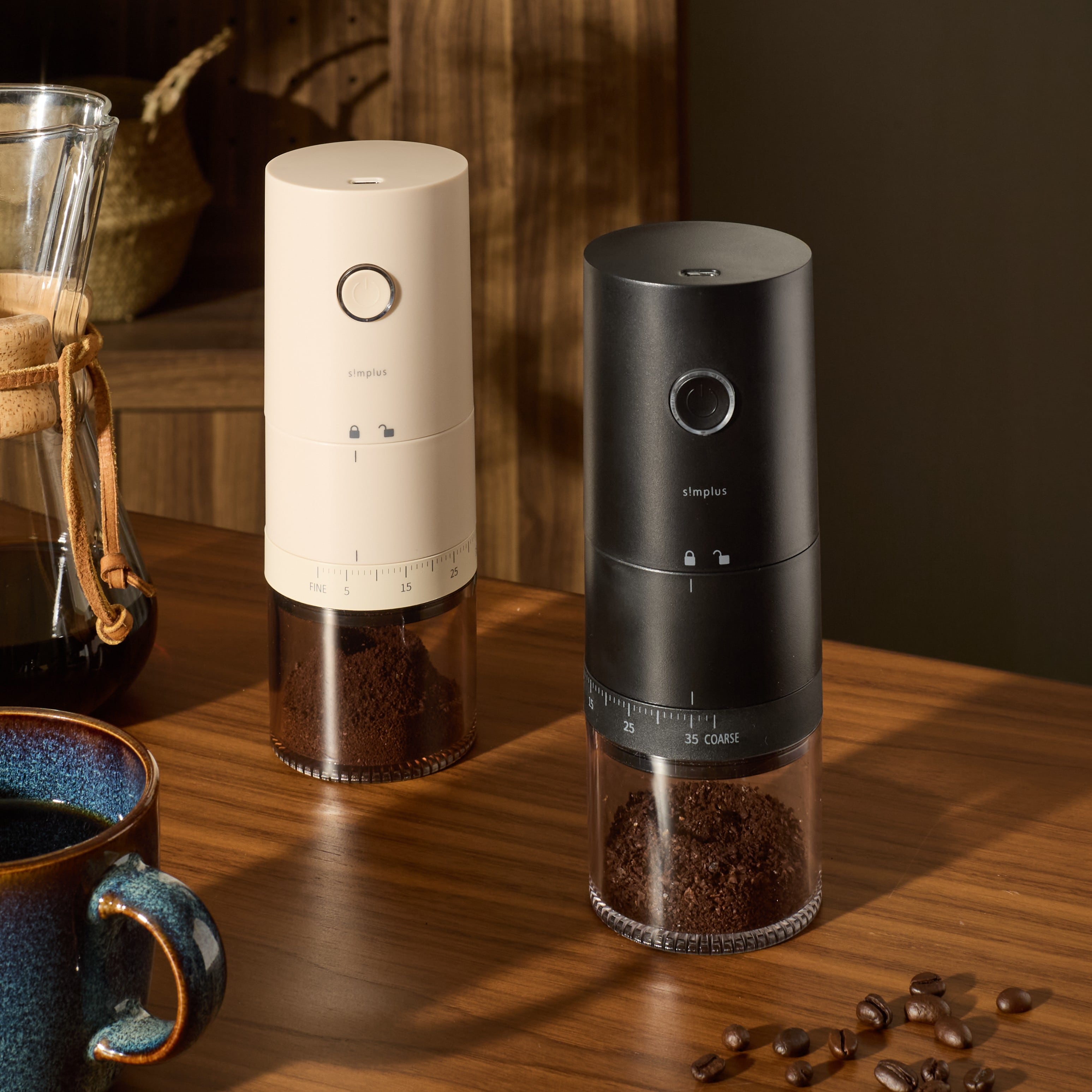 simplus 電動コーヒーミル コニカル式 コードレス セラミック刃 粒度調整 珈琲 持ち運び コーヒーグラインダー プロ仕様 豆挽き シンプラス SP-COM01 アイボリー アイボリー