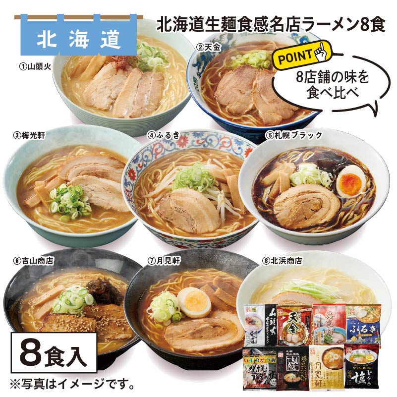 北海道生麺食感名店ラーメン 8食 送料込み