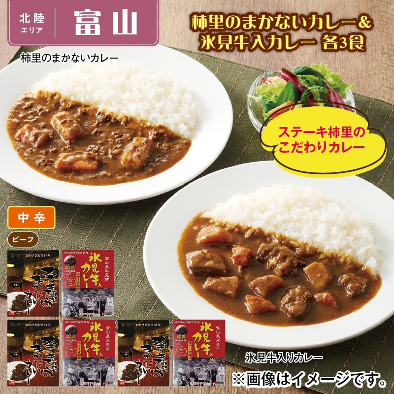 柿里のまかないカレー＆氷見牛入りカレー 各3食 送料込み