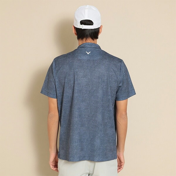 キャロウェイ 半袖 モックネックシャツ かざあなメッシュ シャンブレー柄 メンズ C24134121 トップス ゴルフウェア 2024年春夏モデル Callaway 春夏ウェア ネイビー(1120) Mサイズ