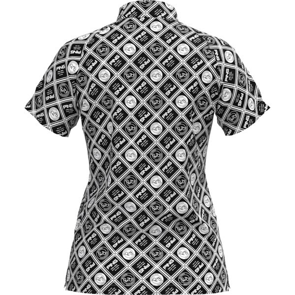 レディース ピン アパレル 半袖 ハイネックシャツ スクエアスカーフプリント モックネックシャツ ゴルフウェア 622-3168208 春夏モデル PING 春夏ウェア 23SS 女性用 ブラック/ホワイト(011) Sサイズ