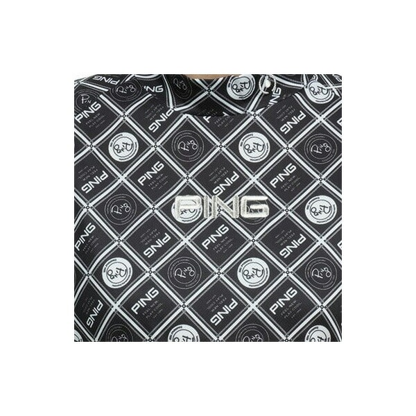 レディース ピン アパレル 半袖 ハイネックシャツ スクエアスカーフプリント モックネックシャツ ゴルフウェア 622-3168208 春夏モデル PING 春夏ウェア 23SS 女性用 ブラック/ホワイト(011) Sサイズ