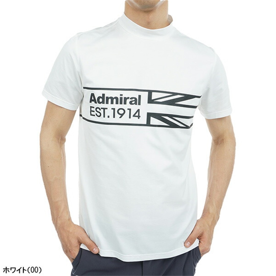 アドミラルゴルフ 半袖 モックネックシャツ ハーフユニオンジャックプリント メンズ ADMA333 ゴルフウェア 2023年春夏モデル Admiral Golf 春夏ウェア 23SS ホワイト(00) Mサイズ