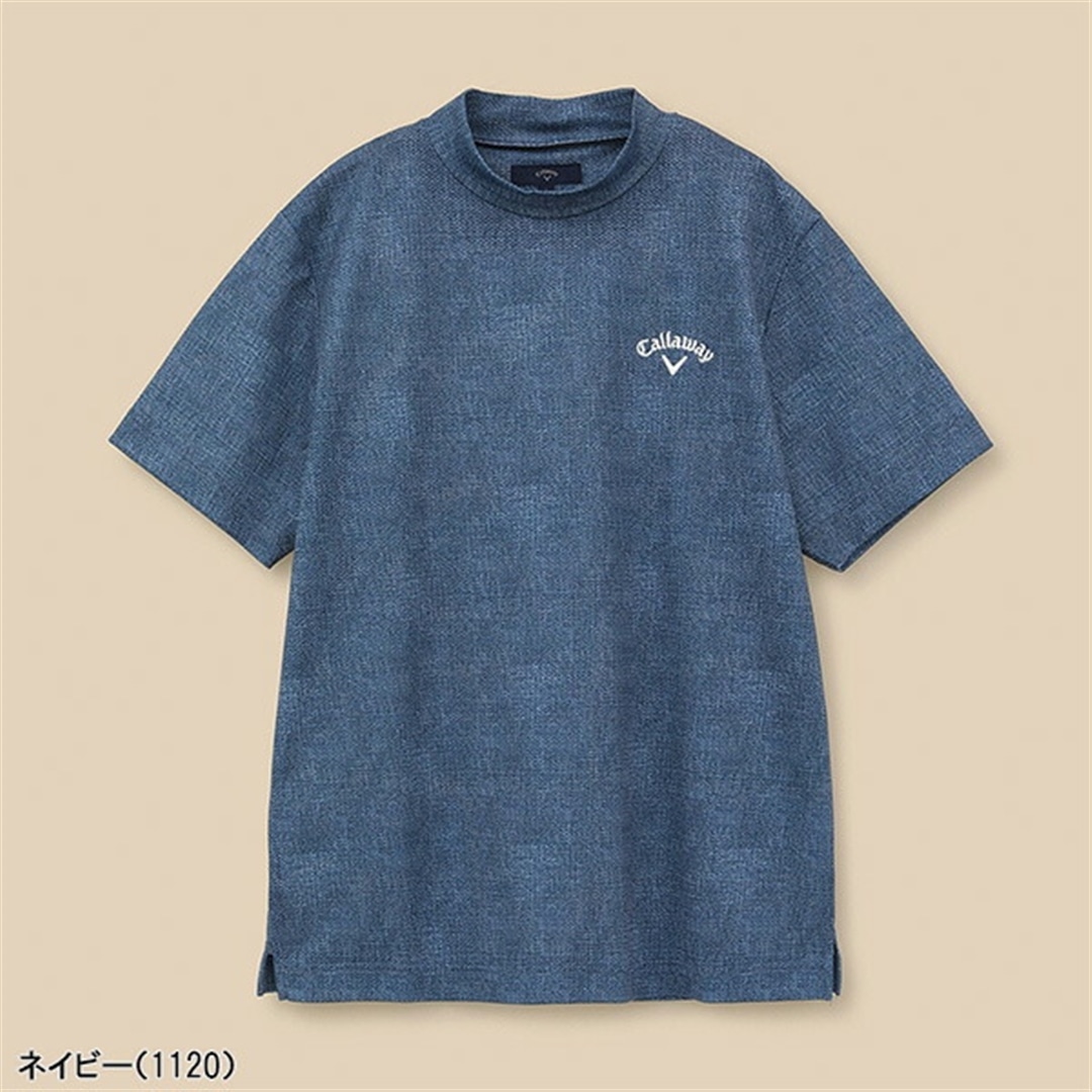 キャロウェイ 半袖 モックネックシャツ かざあなメッシュ シャンブレー柄 メンズ C24134121 トップス ゴルフウェア 2024年春夏モデル Callaway 春夏ウェア ネイビー(1120) Mサイズ