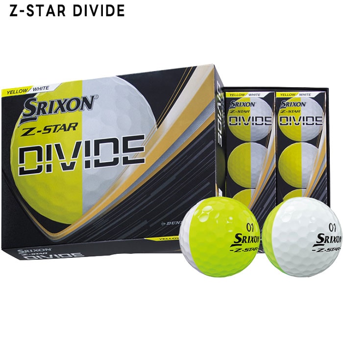 ダンロップ ゴルフ NEW スリクソン Z-STAR9 DIVIDE/Z-STAR XV9 DIVIDE ホワイトイエロー ゴルフボール 1ダース(12球) 2025年モデル DUNLOP 日本正規品 - Z-STAR DIVIDE