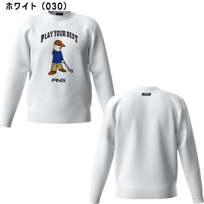 ピン ゴルフ Mr.PING ジャカード クルーネック ニット プルオーバー 621-5270902 ゴルフウェア トップス 2025年秋冬モデル PING GOLF Mサイズ グレー (020)