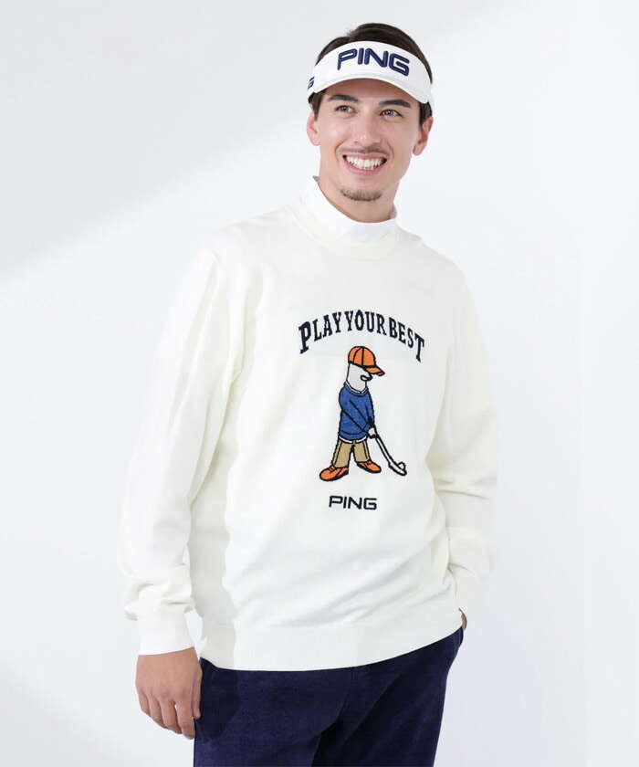 ピン ゴルフ Mr.PING ジャカード クルーネック ニット プルオーバー 621-5270902 ゴルフウェア トップス 2025年秋冬モデル PING GOLF Mサイズ グレー (020)