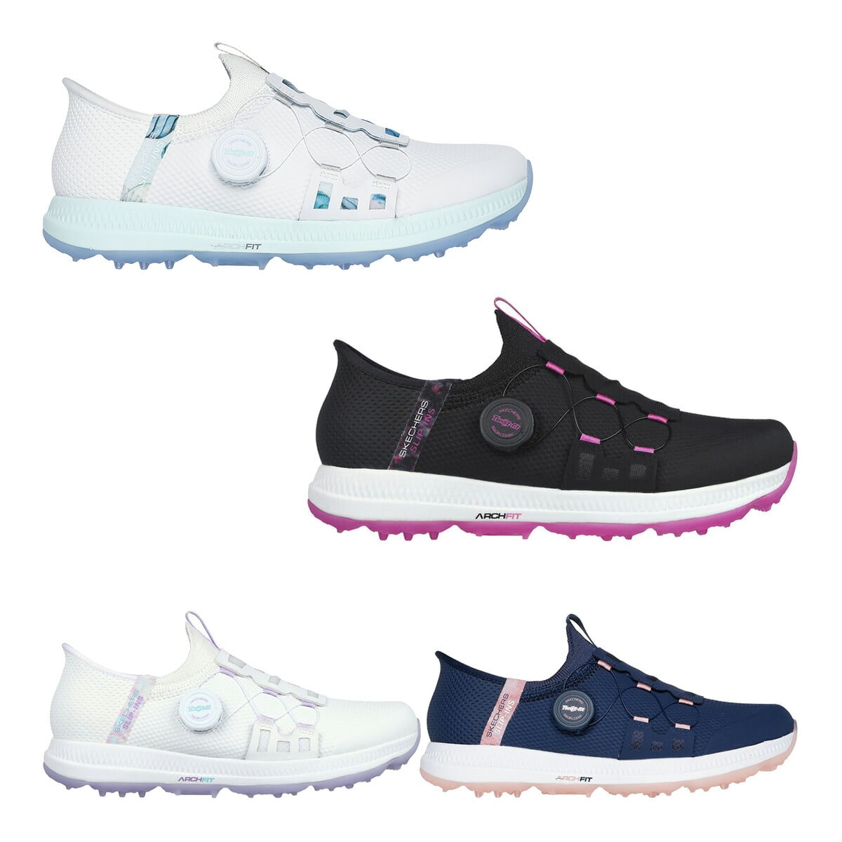 【レディース】スケッチャーズ ゴルフシューズ スリップインズ ゴーゴルフ エリート5 スリップイン 123062 GO GOLF ELITE 5 Slip-ins 靴 シューズ ハンズフリーで靴の脱ぎ履きが可能 ノーマル 2E相当 Skechers 防水 スパイクレス 24.5cm ホワイト/マルチ(WMLT)