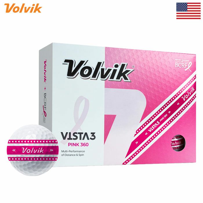 ボルビック Volvik ゴルフボール 2025 BCRF Vista3 Pink 360° Golf Balls ピンク 3ピース 1ダース(12球入) 2025年モデル USA直輸入品 並行輸入品 USモデル ゴルフ