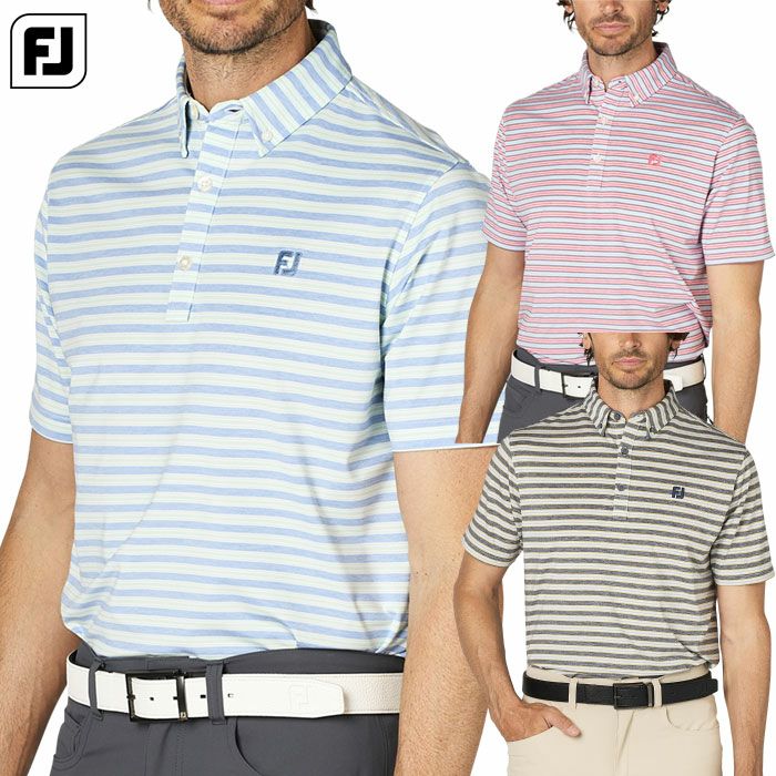フットジョイ ヘザーストライプ半袖ボタンダウンシャツ FJ-F25-S11 メンズ ゴルフウェア FOOTJOY 2025春夏モデル 日本正規品
