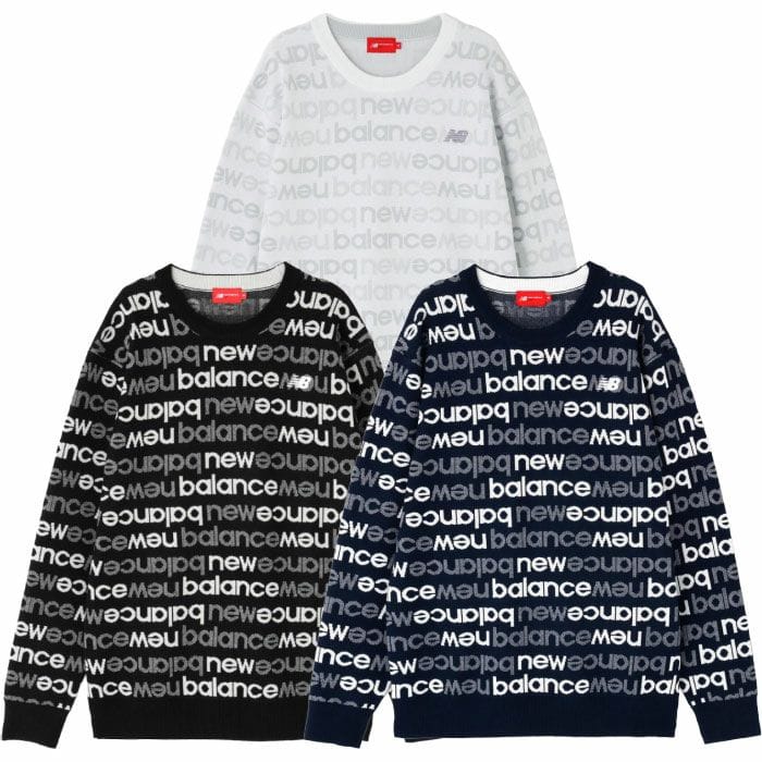 ニューバランス アップサイドダウンロゴボーダー 吸湿発熱 クルーネック ニット プルオーバー 012-5270004 メンズ 長袖 ゴルフウェア newbalance 2025秋冬モデル 日本正規品
