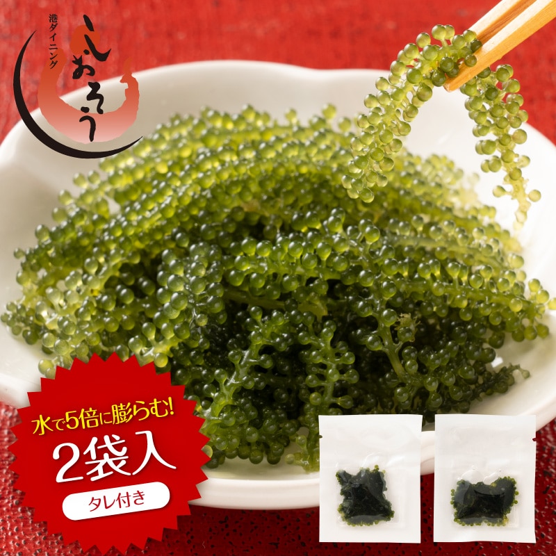 海ぶどう 5倍に膨らむ 無添加 無着色 2食入り(タレ付き） 送料無料 1000円 ポッキリ 海ブドウ 塩漬け 海藻 特許技術 お取り寄せ 贈り物 おつまみ ギフト ネコポス