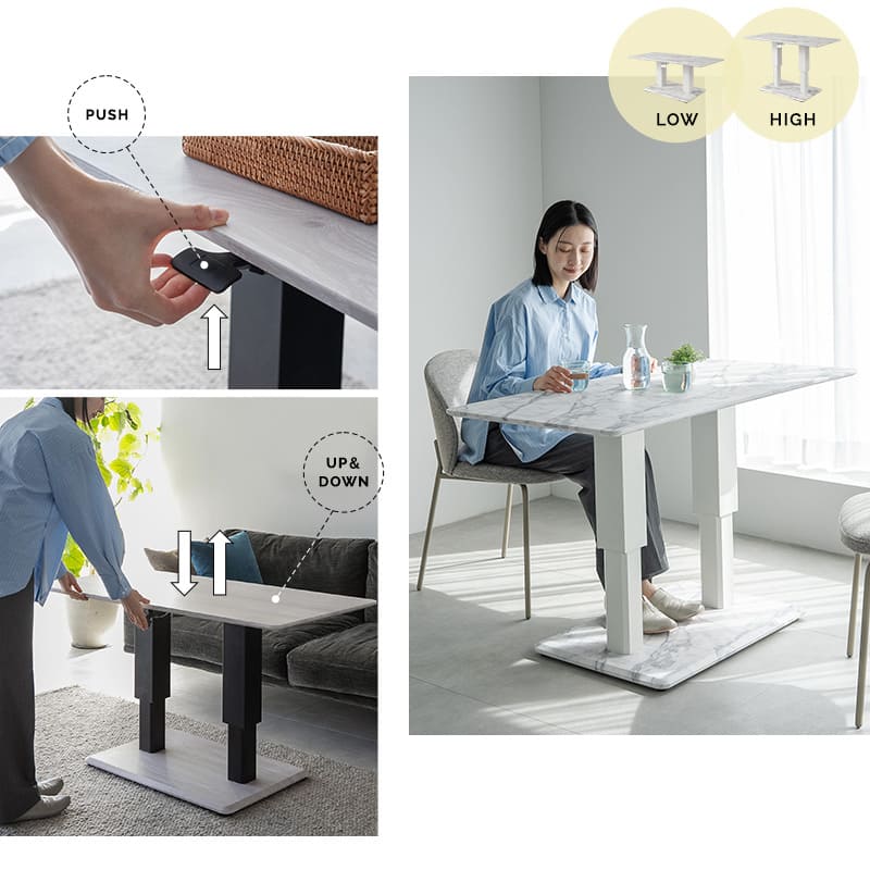 リフティングセンターテーブル ホワイトマーブル 幅120cm