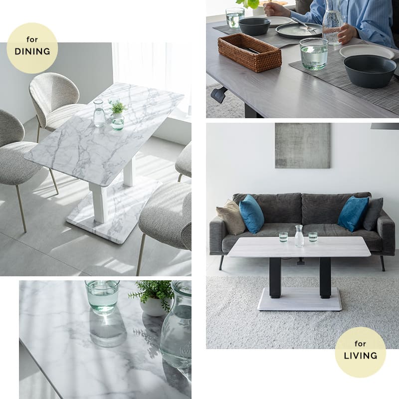 リフティングセンターテーブル ホワイトマーブル 幅120cm