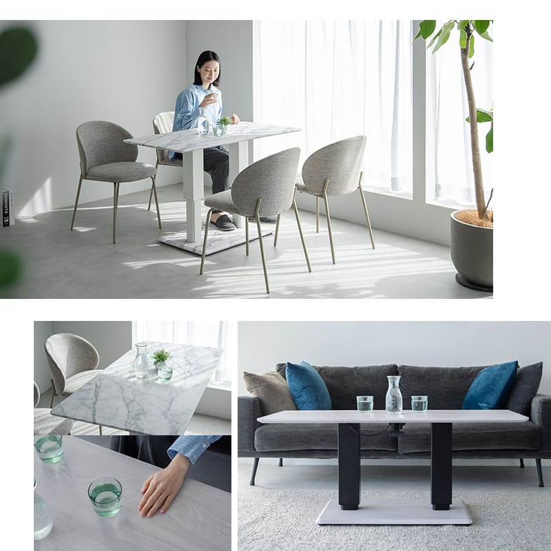 リフティングセンターテーブル ホワイトマーブル 幅120cm