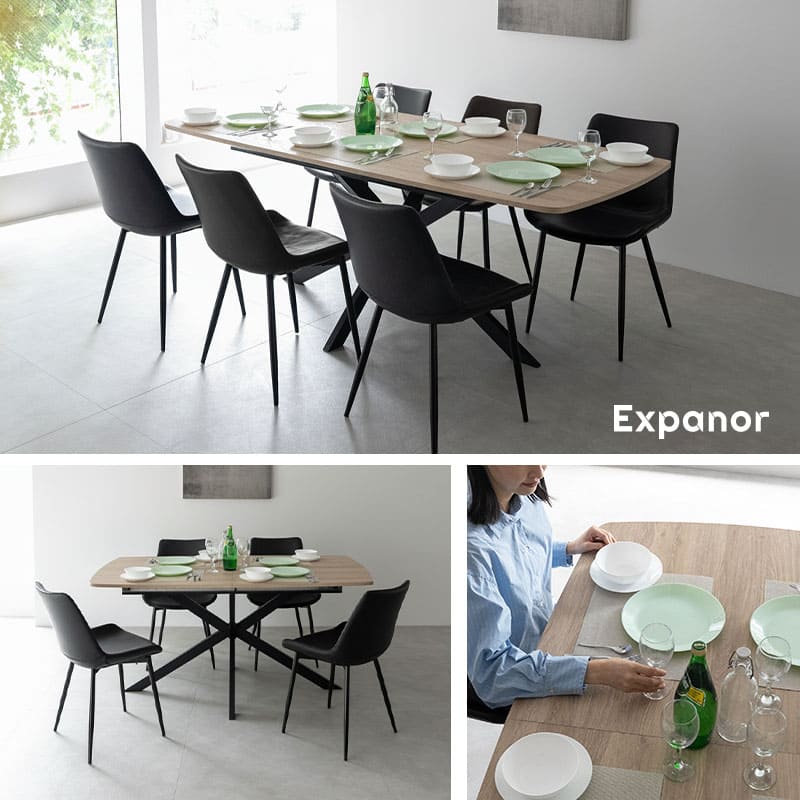 ダイニングテーブル 幅160cm 伸長式 4人掛け 単品 テーブル 食卓 長方形 角型 4人用 食卓テーブル 机 学習 ダイニング リビングダイニング 木目調 スチール脚 ブラック 黒 北欧 モダン ヴィンテージ おしゃれ living&dining エクスパノール 新生活 送料無料 エムール オーク 幅160cm
