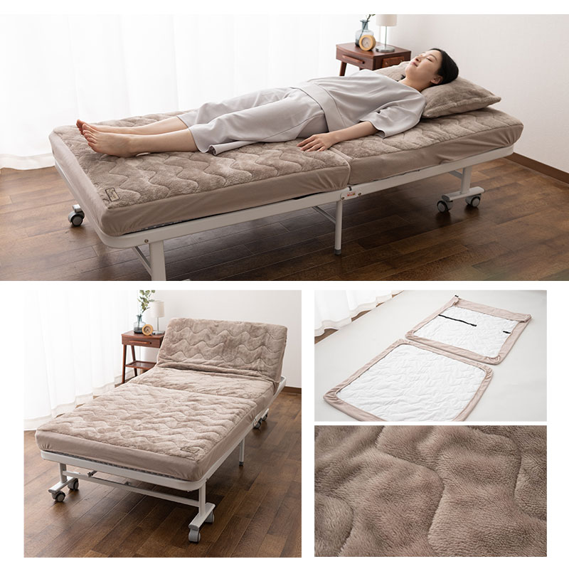 キルトボックスシーツ 折りたたみベッド メホール用 グレージュ