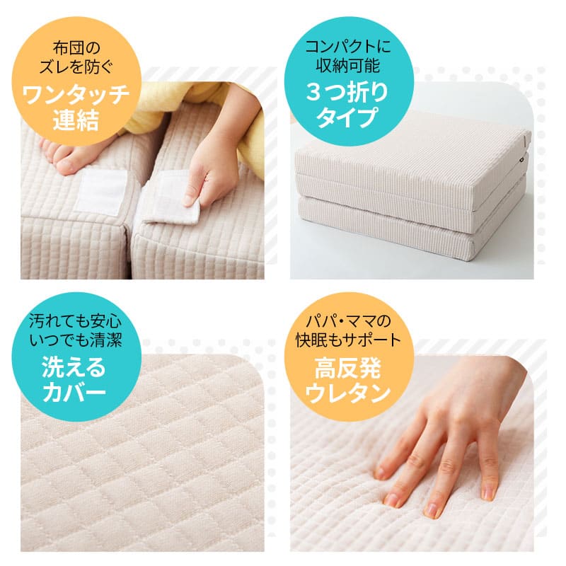 ファミリーマットレス マットレス 80cm 100cm 200cm 240cm 300cm 連結 三つ折り 折りたたみ 極厚 10cm 高反発 ウレタン 大きい 大きいサイズ 家族 子供 大人 来客用 寝相 隙間 ズレ 体圧分散 ベッド 布団 コンパクト 収納 洗える 北欧 新生活 ギフト 送料無 ワイドキング200cm