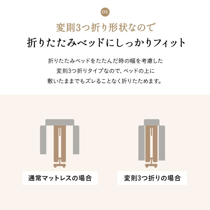 折りたたみベッド 専用 マットレス 幅65cm コンパクトショート 3つ折り 折りたたみ 2層構造 極厚 滑り止め 高反発 高弾性 ウレタン 三つ折り 完成品 フィット 折り畳みベッド 簡易ベッド 収納 省スペース 子供 狭小住宅 来客用 避難 北欧 新生活 アイボリー