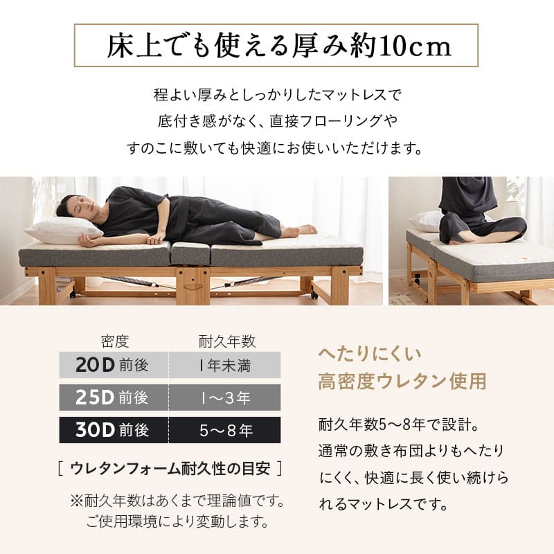 折りたたみベッド 専用 マットレス 幅65cm コンパクトショート 3つ折り 折りたたみ 2層構造 極厚 滑り止め 高反発 高弾性 ウレタン 三つ折り 完成品 フィット 折り畳みベッド 簡易ベッド 収納 省スペース 子供 狭小住宅 来客用 避難 北欧 新生活 アイボリー
