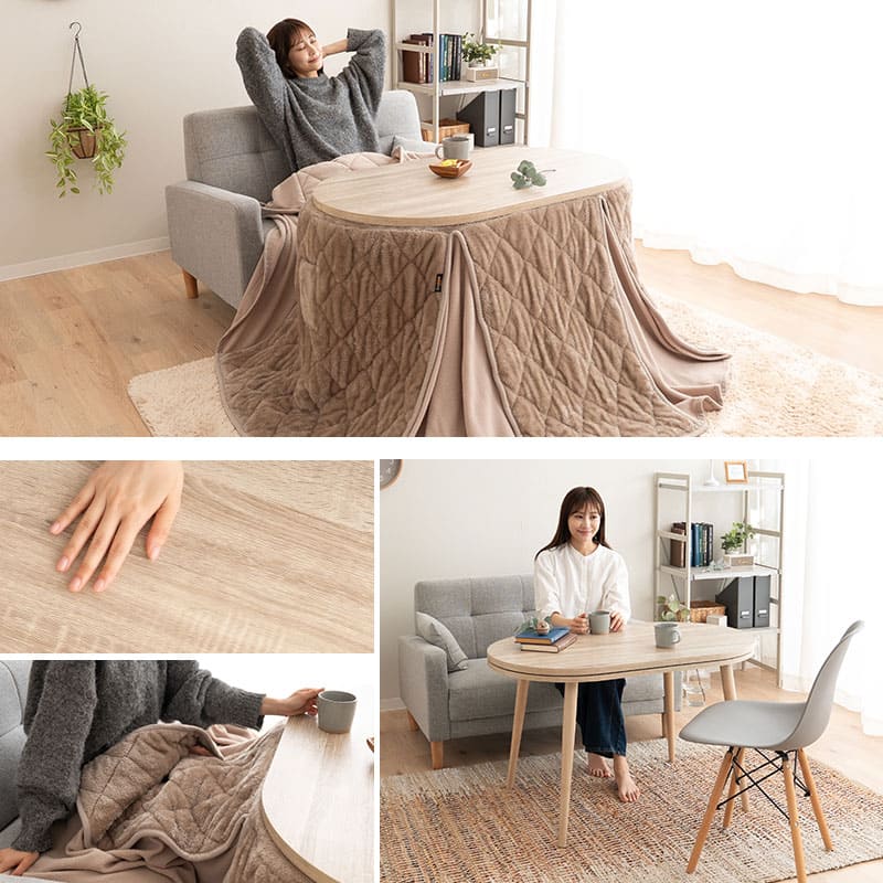 こたつセット こたつ2点セット ハイタイプ 幅105cm オーバル型 楕円形 省スペース こたつ掛け布団 こたつ布団 こたつテーブル テーブル やぐら 机 ソファ リビング ダイニング コタツ 冬用 防寒 節電 ヒートウォーム あったか 暖か こたつ本体のみ(布団なし)