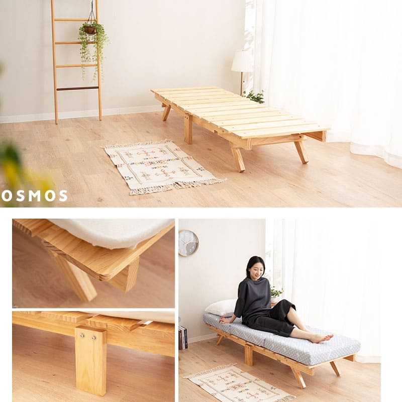 折りたたみベッド すのこベッド 幅65cm コンパクトショート ロータイプ 木製 天然木 送料無料 すのこ スノコ ベッド フレーム シンプル 折り畳み 小さい サイズ ごろ寝 通気性 カビ 湿気 夏 梅雨 除湿 コンパクト 収納 来客 子供 狭小住宅 OSMOS 北欧 新生活 エムール アースナチュラル