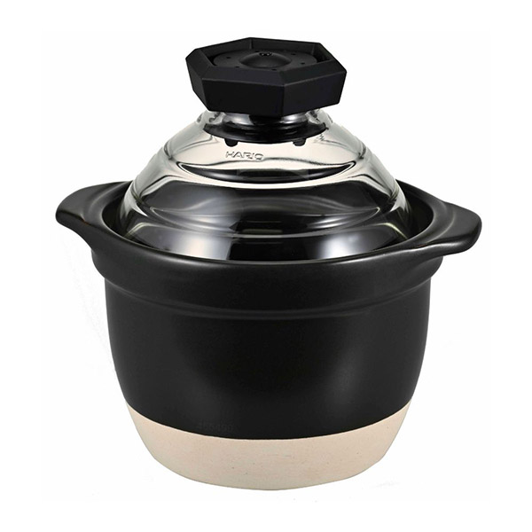 HARIO ハリオ GNR-150-B-W フタがガラスのご飯釜 1～2合 直火専用 耐熱ガラス 日本製 炊飯