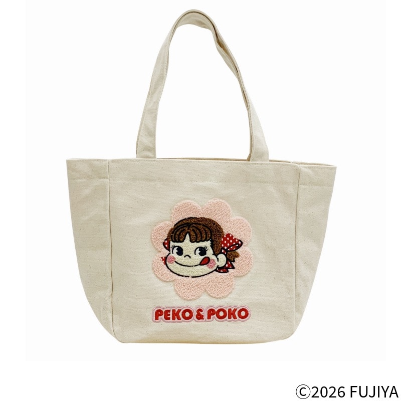 不二家 公式 ペコちゃん かわいい バッグ アップリケハンプバッグ