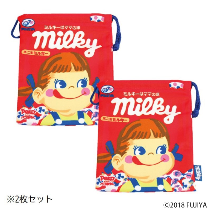 不二家 公式 巾着 ペコちゃん 2枚セット キャラクター