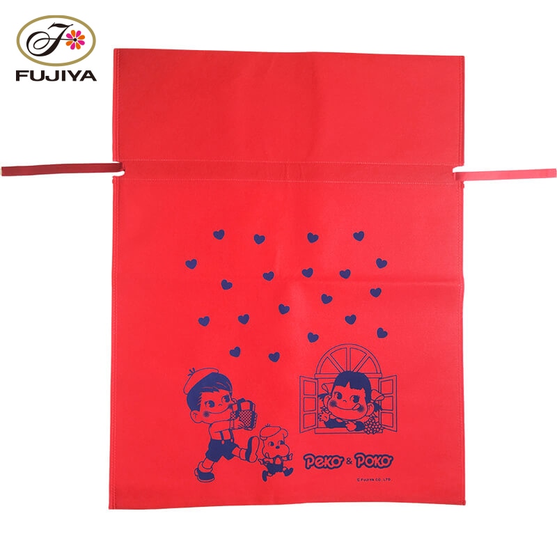 不二家 公式 ペコちゃんギフトバッグ （L）大人 ギフト 誕生日 バースデー お祝い ラッピング お礼 プレゼント 巾着 巾着袋 キャラクター ペコちゃん ペコ ぺこちゃん PP不織布 サテンリボン 大きめ 大きい