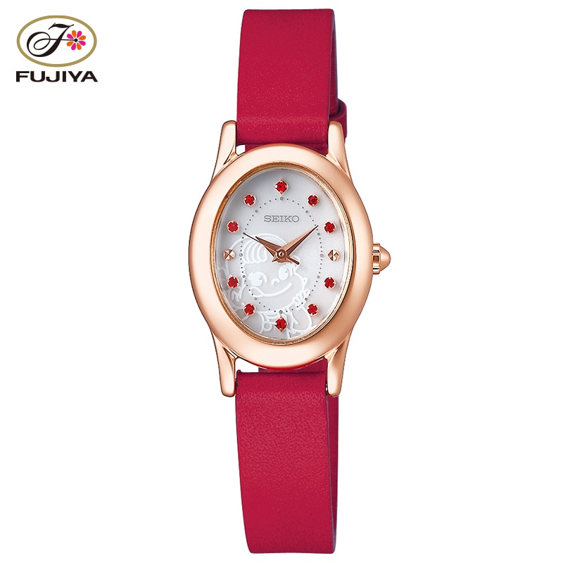 不二家 公式 ペコちゃん×ＳＥＩＫＯコラボウオッチ SEIKO 牛皮革 ステンレス レディース 大人 アナログ アナログ時計 角型 ソーラー 防水 ペコちゃん ペコ ぺこちゃん 70周年 箱付き ギフト 腕時計 時計 ウオッチ シンプル