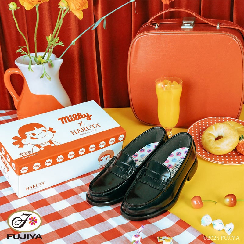 不二家 公式 ペコちゃんローファー（24cm） 人工皮革 24cmローファー 革靴 レディース 高校生 通学 中敷き インソール ミルキー ミルキー柄 歩きやすい 疲れにくい かわいい おしゃれ