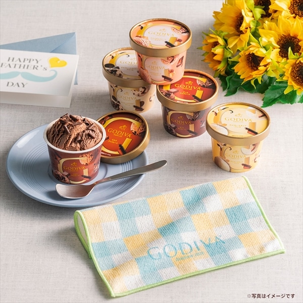 アイス アイスクリーム ギフト プレゼント お返し ゴディバ公式 ゴディバ(GODIVA)【オンラインショップ限定・送料込】カップアイスクリーム 90ml(5個入)+ オリジナルハンドタオルセット
