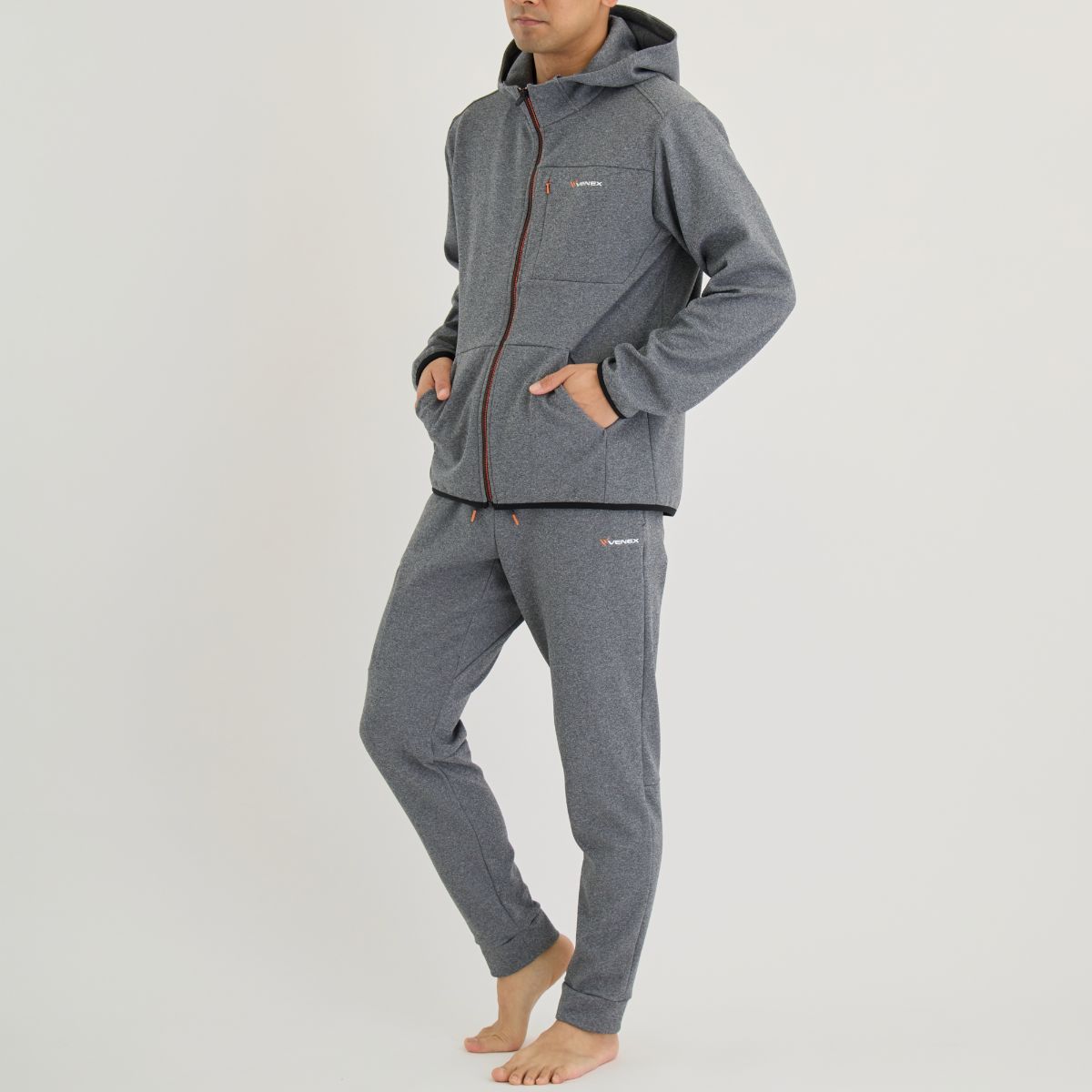 ベネクス リカバリーウェア リカバリームーヴ ジップアップフードジャケット ジョガーパンツ 上下セット メンズ 杢グレー