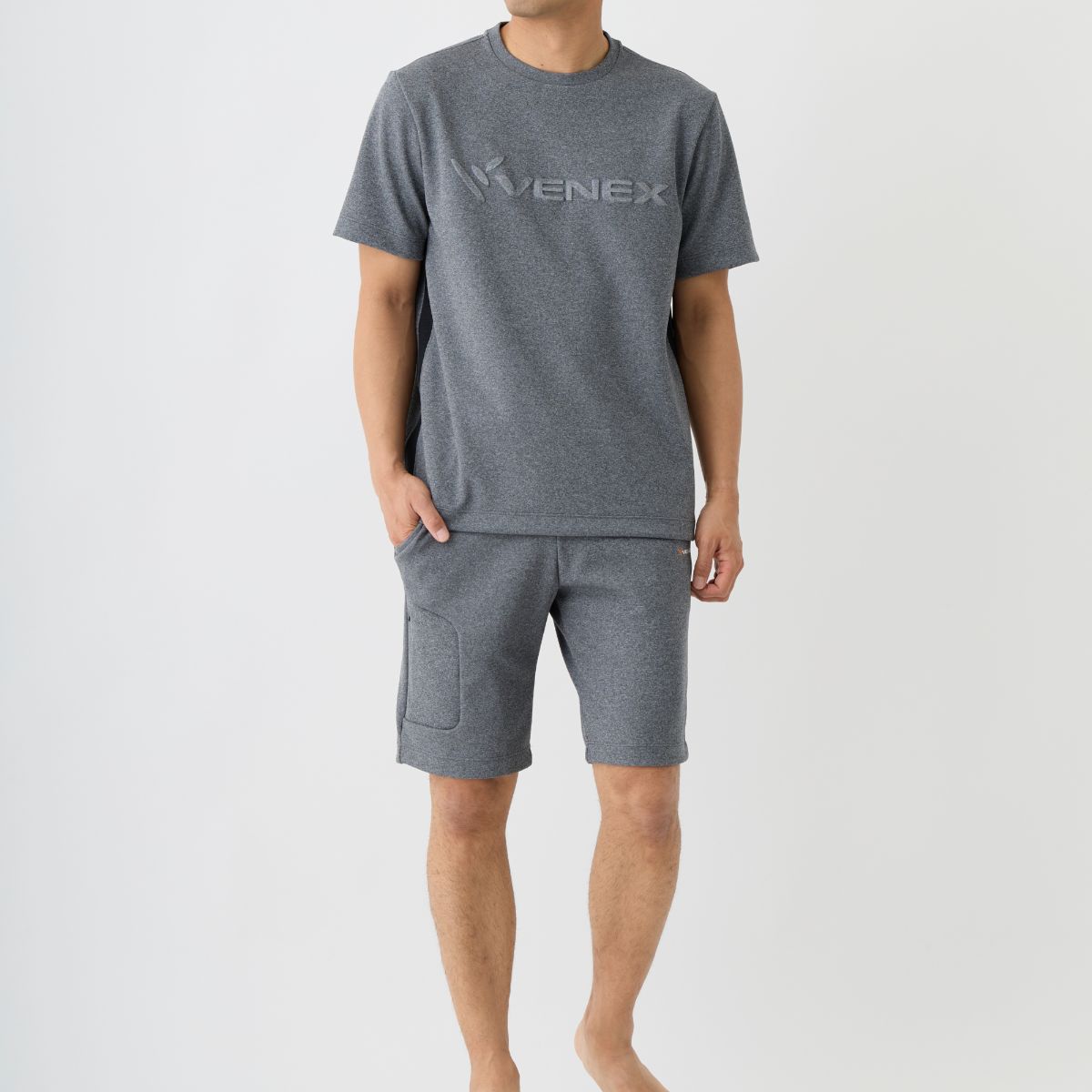 ベネクス リカバリーウェア 一般医療機器 リカバリームーヴ エンボスロゴTシャツ ハーフパンツ 上下セット メンズ 杢グレー