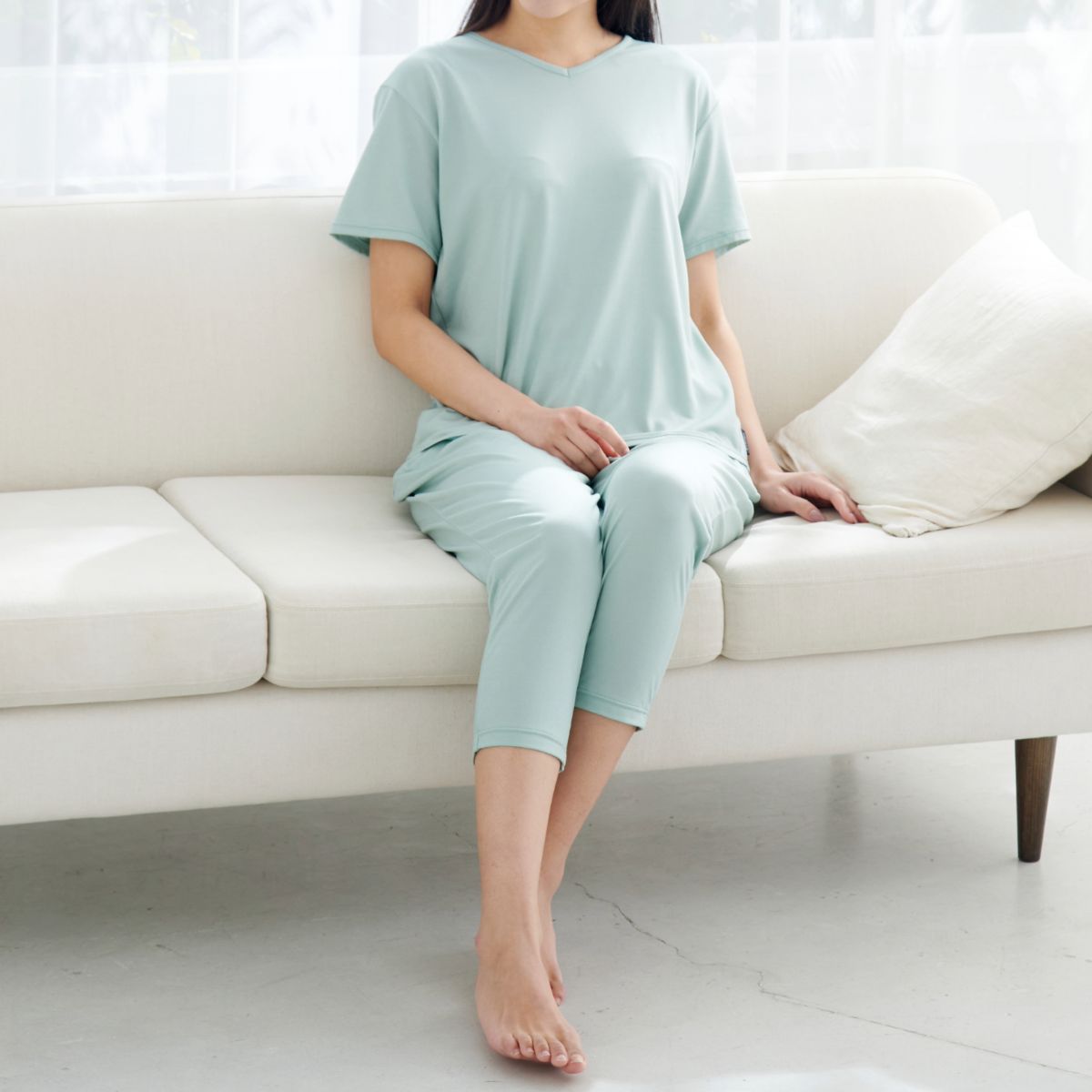 ベネクス リカバリーウェア コンフォートクール レディース 上下セット ショートスリーブ 8分丈テーパードパンツ ミント