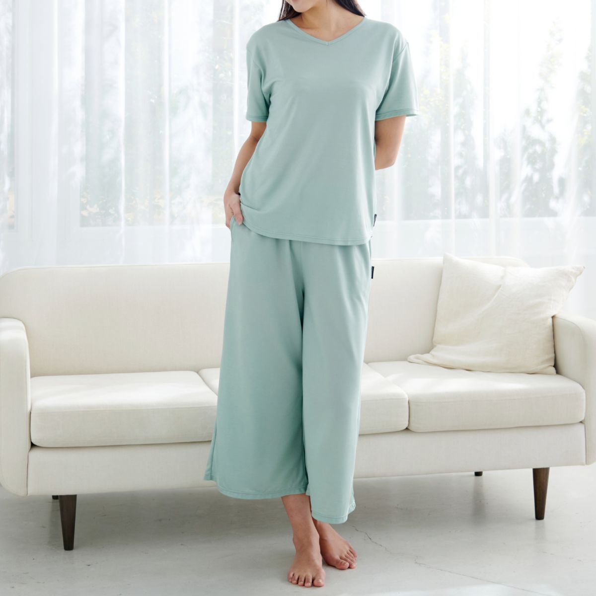 ベネクス リカバリーウェア コンフォートクール レディース 上下セット ショートスリーブ ガウチョパンツ ミント