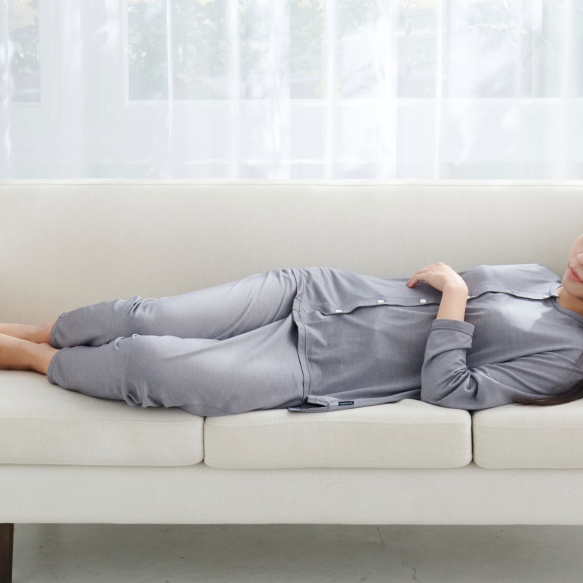 ベネクス リカバリーウェア コンフォートクール レディース 上下セット ロングスリーブ フロントオープン ロングテーパードパンツ グレー