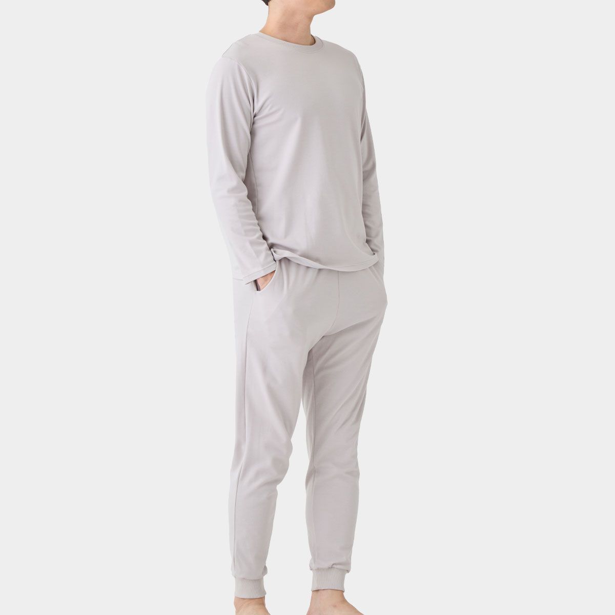 ベネクス リカバリーウェア コンフォートタッチ クルーネック 長袖 ジョガーパンツ 上下セット メンズ ライトグレー