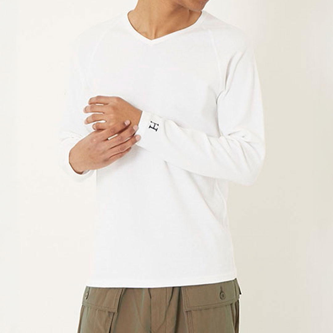 【ハリウッドランチマーケット】ストレッチフライス Vネックロングスリーブ Tシャツ