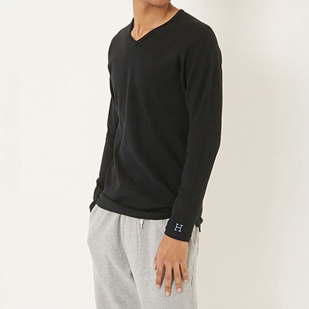 【ハリウッドランチマーケット】ストレッチフライス Vネックロングスリーブ Tシャツ