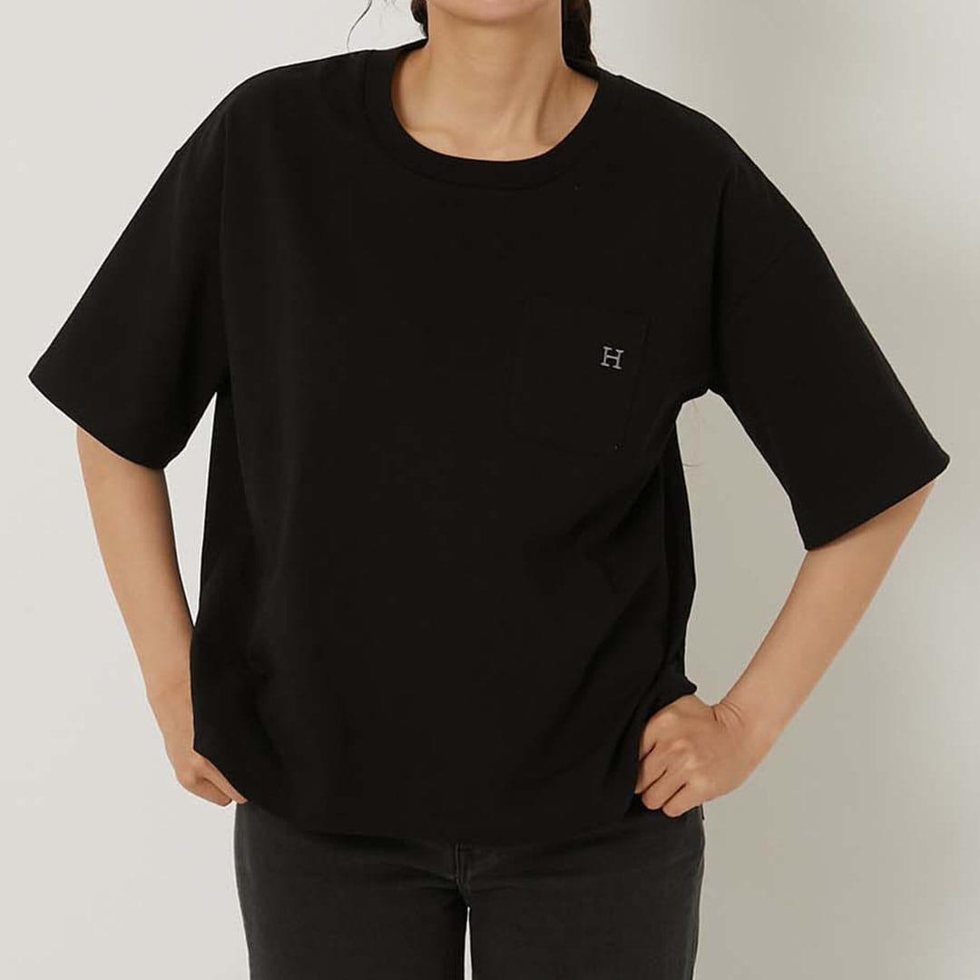 【ハリウッドランチマーケット】Hエンブロイダリー ラウンドヘムTシャツ ウイメンズ
