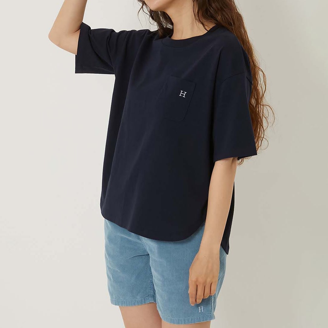 【ハリウッドランチマーケット】Hエンブロイダリー ラウンドヘムTシャツ ウイメンズ