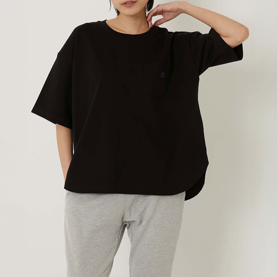 【ハリウッドランチマーケット】Hエンブロイダリー ラウンドヘム ショートスリーブTシャツ ウイメンズ